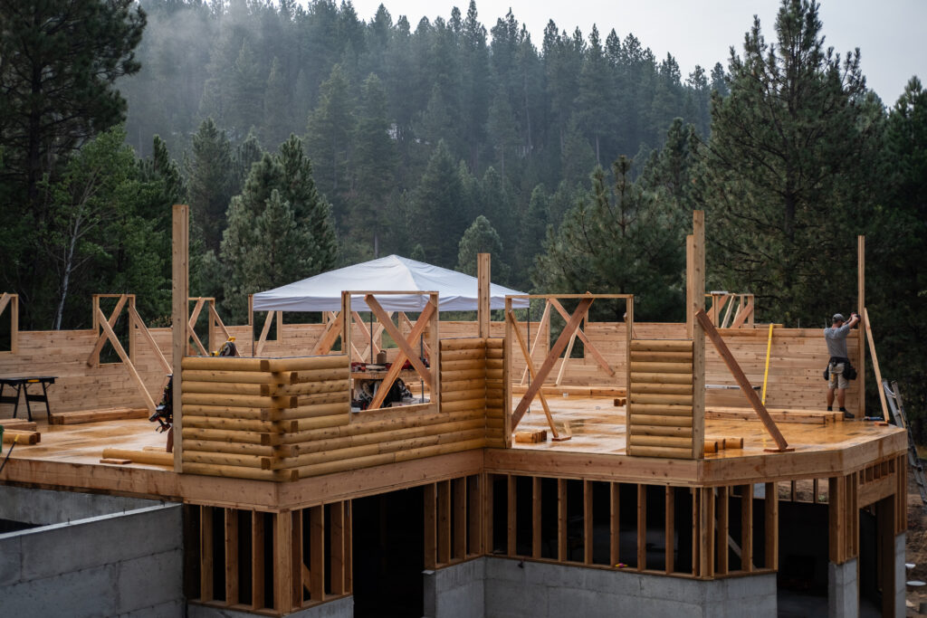 Custom cedar log cabin exterior in Idaho mountains