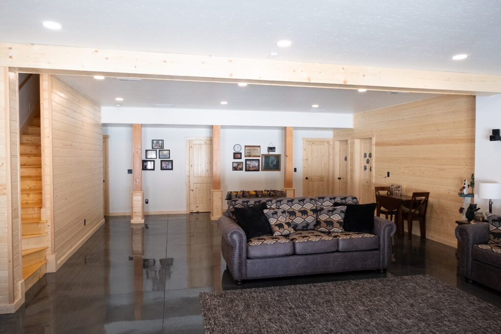 Daylight basement log cabin